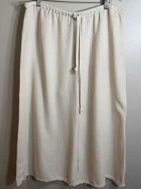 Zara Cream Linen Blend Drawstring Midi Skirt XL Quiet Luxury